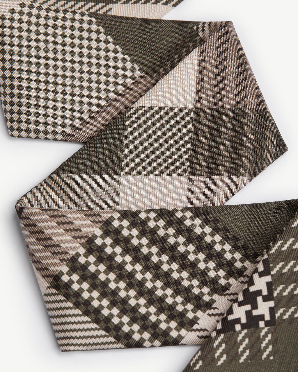 Silk Skinny Scarf - Green Tartan