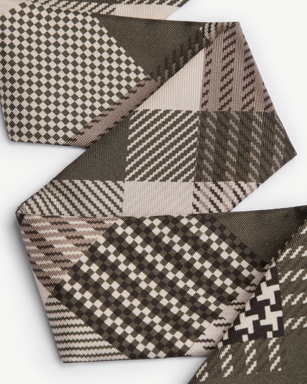 Silk Skinny Scarf - Green Tartan