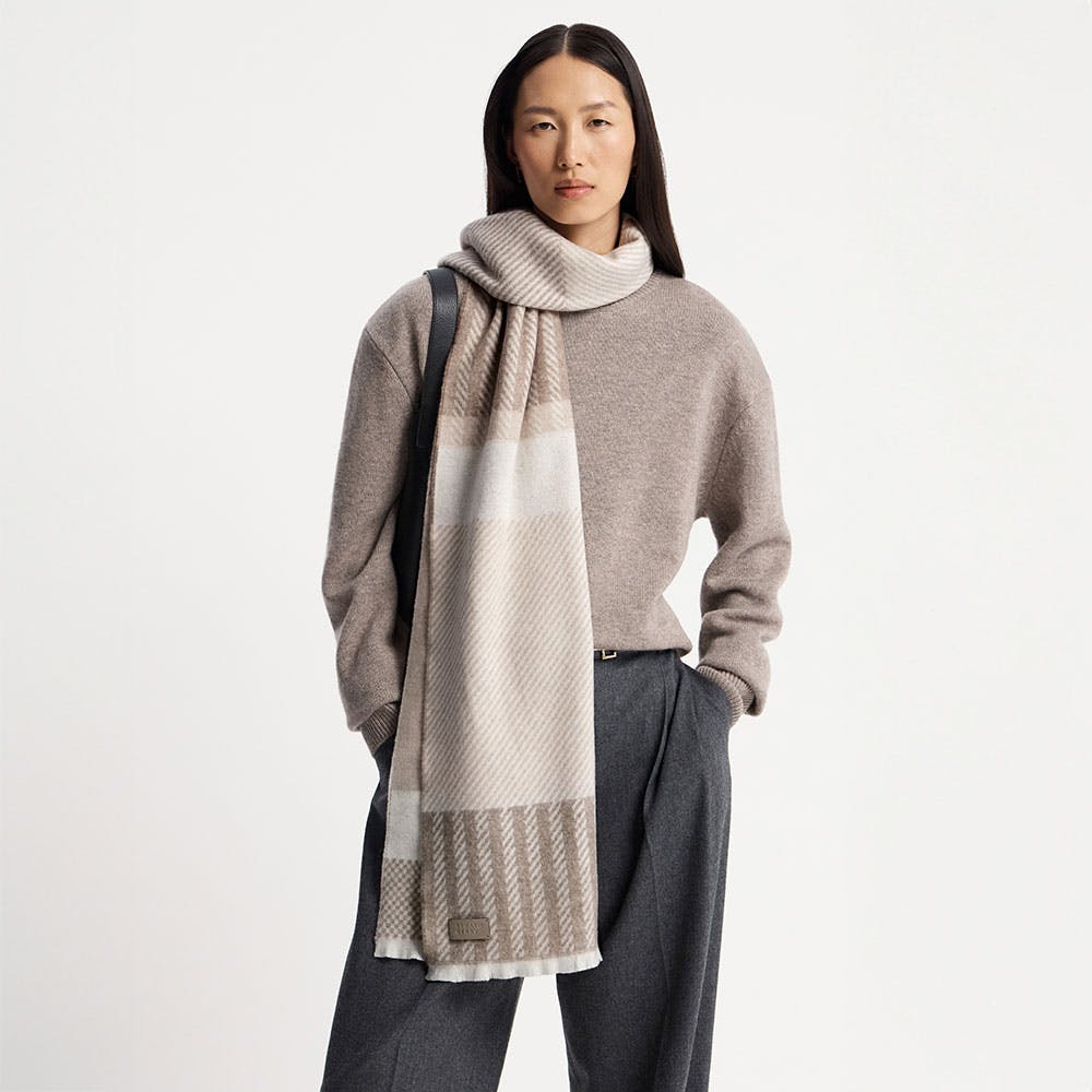Tartan Cashmere Scarf - Taupe
